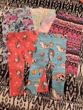 Fabkids Kids Unicorn & Patterned Leggings Bundle - Assorted Colors, Size 3T